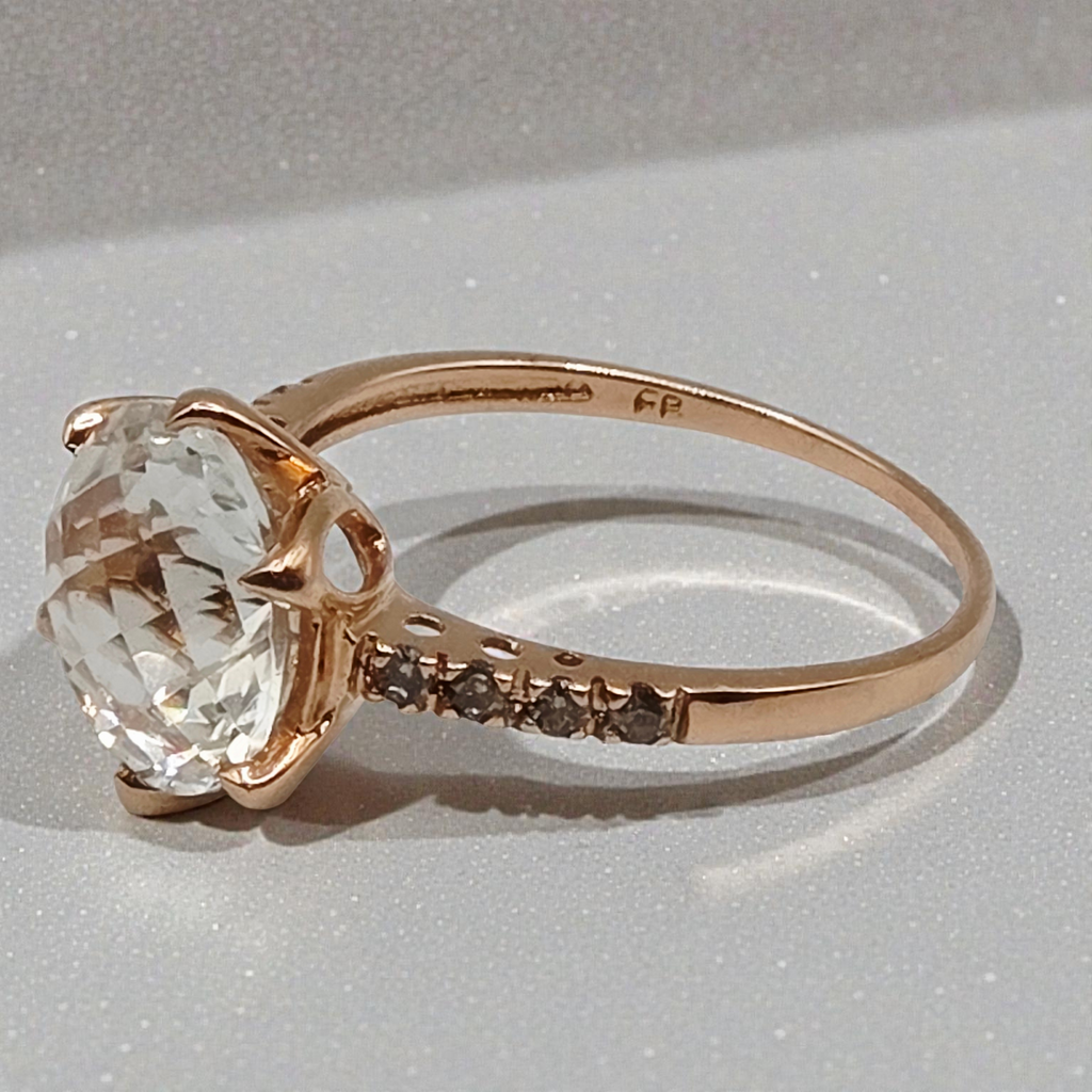Solid 14K Rose Gold Ring with Lab-Created White Topaz & Diamond Accents - Size 8