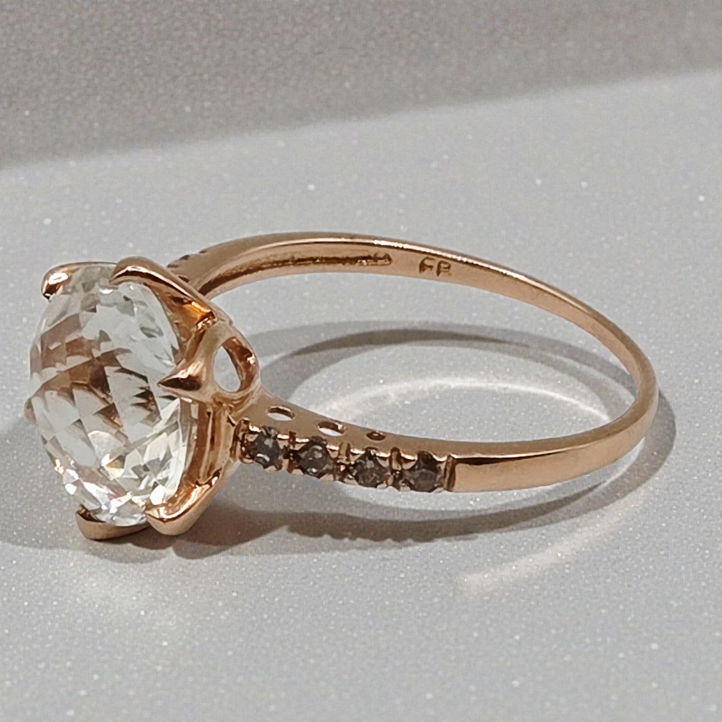 Solid 14K Rose Gold Ring with Lab-Created White Topaz & Diamond Accents - Size 8