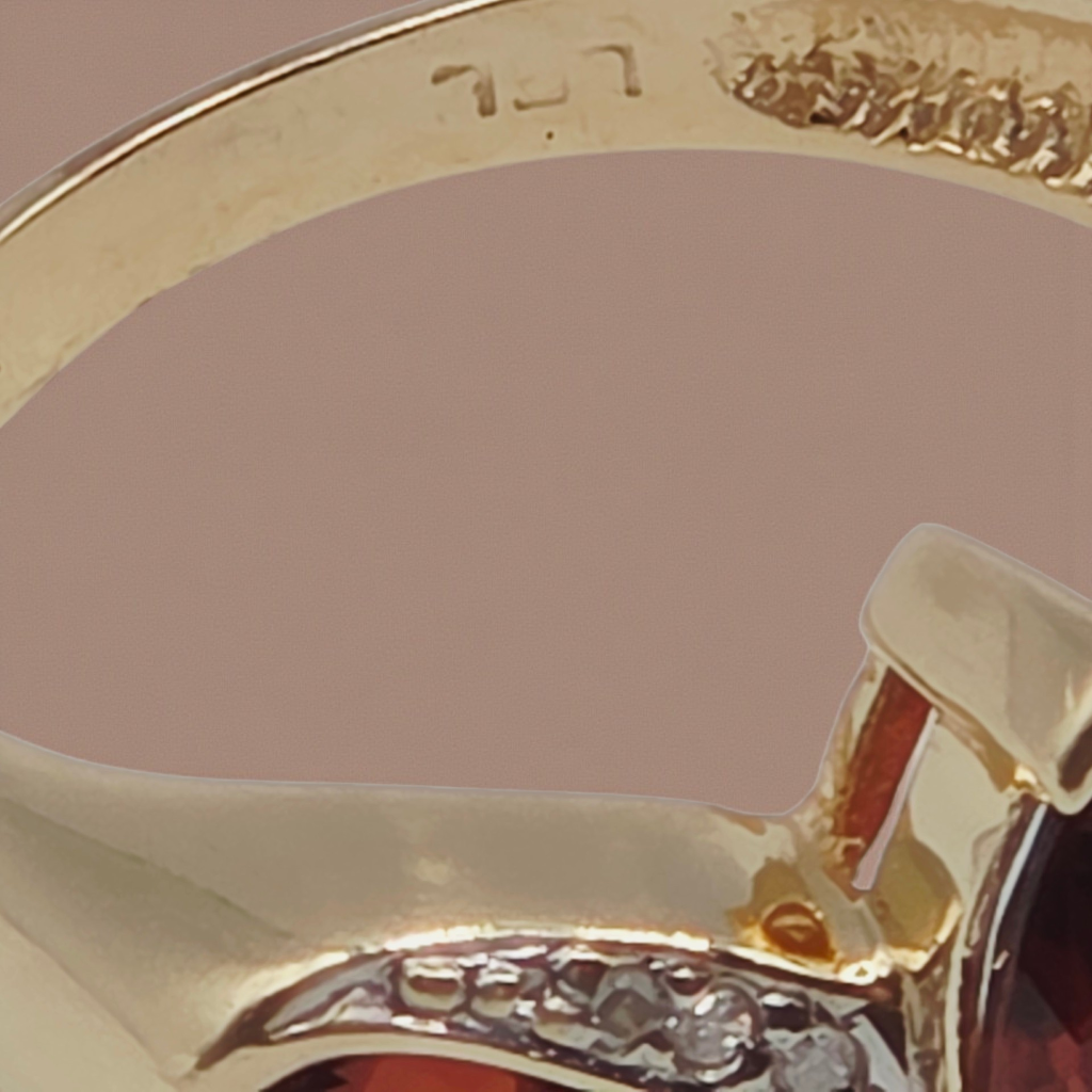 Solid 10K Gold Ring with Marquise-Cut Garnet and Diamond Accents – Size 6.75
