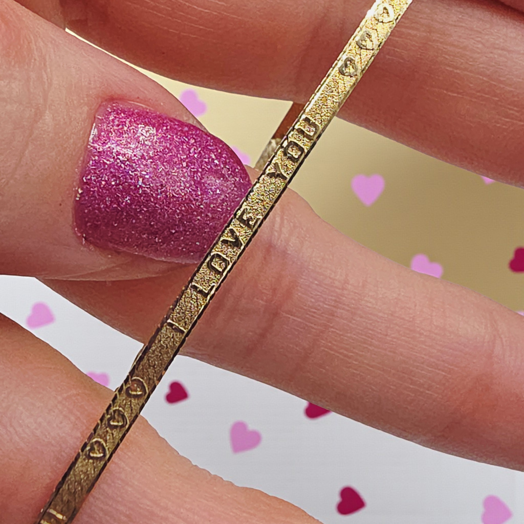 Solid 14K Yellow Gold I LOVE YOU Herringbone Bracelet - ITALY - 7 1/8 Inch