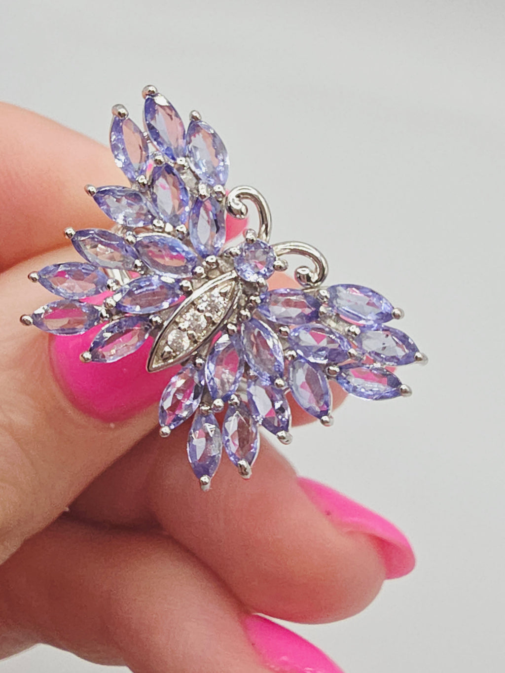 Sterling Silver Butterfly Ring with Iolite Wings and White Topaz Body - Size 5