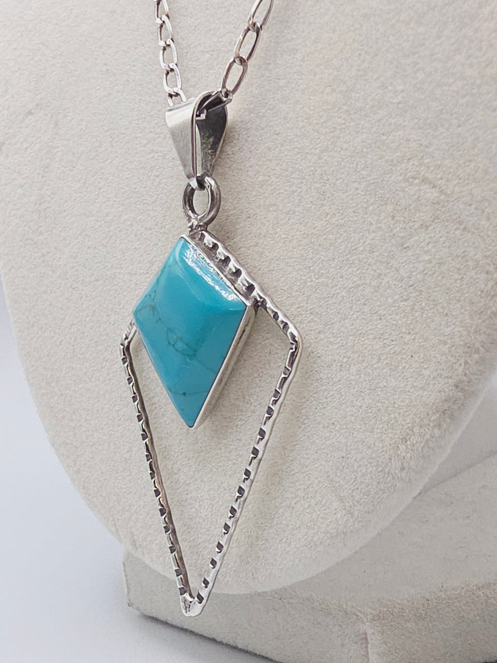 925 Sterling Silver Turquoise Geometric Pendant Necklace - Adjustable