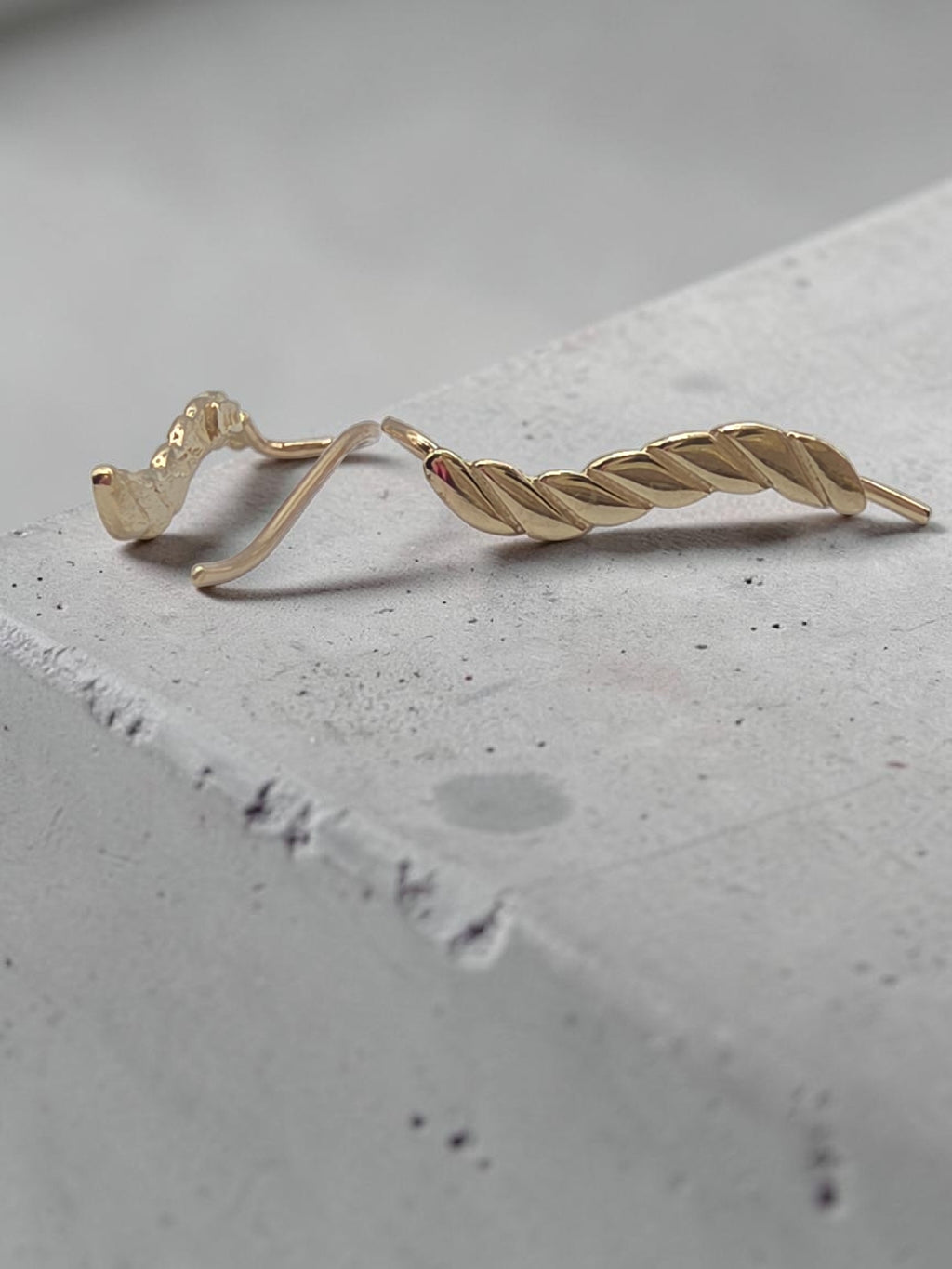 Solid 14K Yellow Gold Leaf Ear Climber Crawler Earrings Minimalist