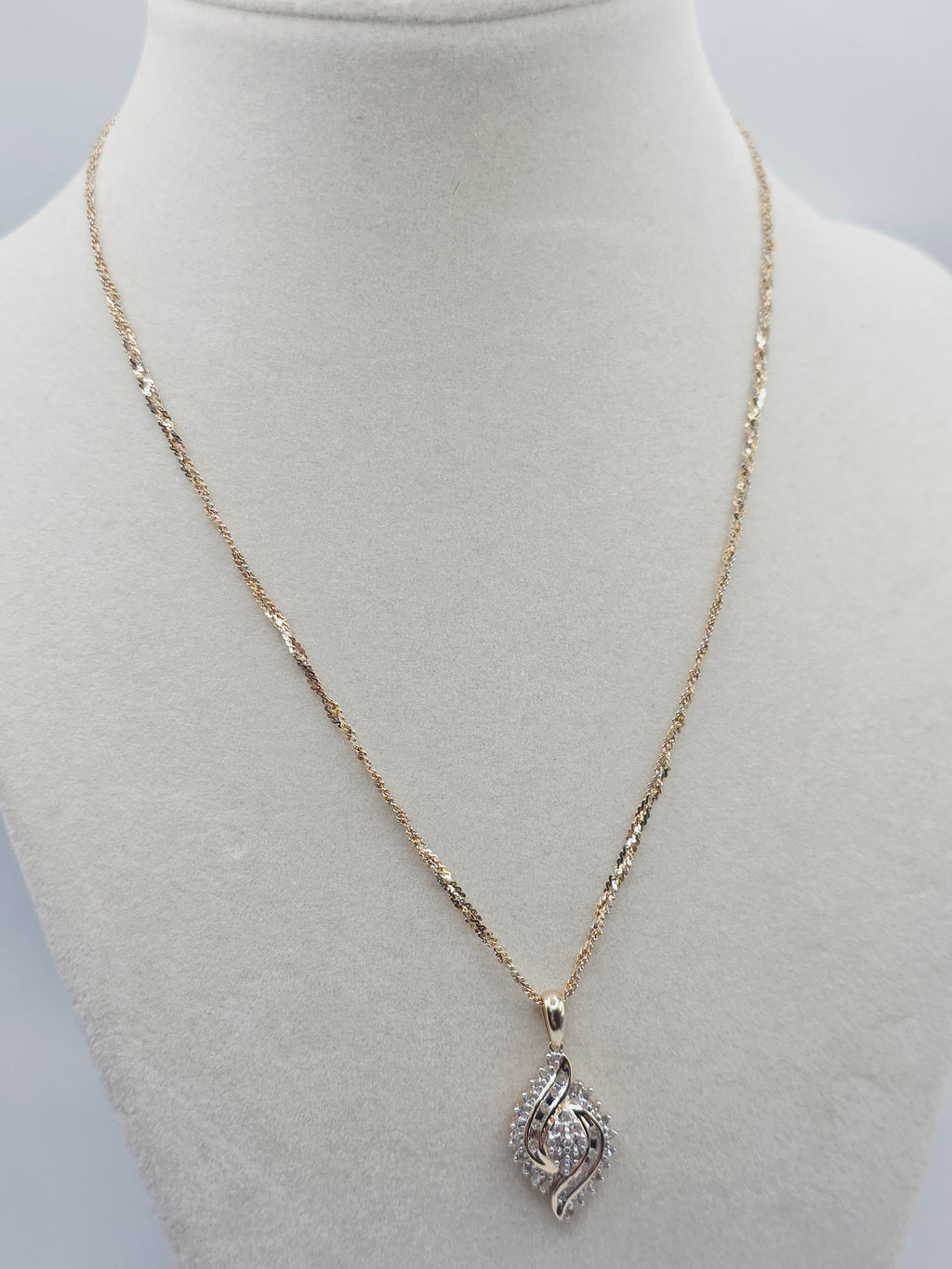 Solid 14K Gold Braided S-Link Chain Necklace with Solid 10K Diamond Pendant