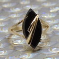 Solid 14K Yellow Gold Ring with Marquise Black Onyx – Size 7.5