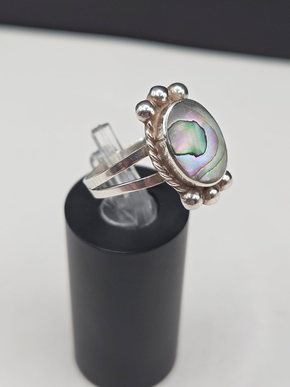 Vintage Taxco Mexico 925 Sterling Silver Abalone Shell Ring - Size 7.75