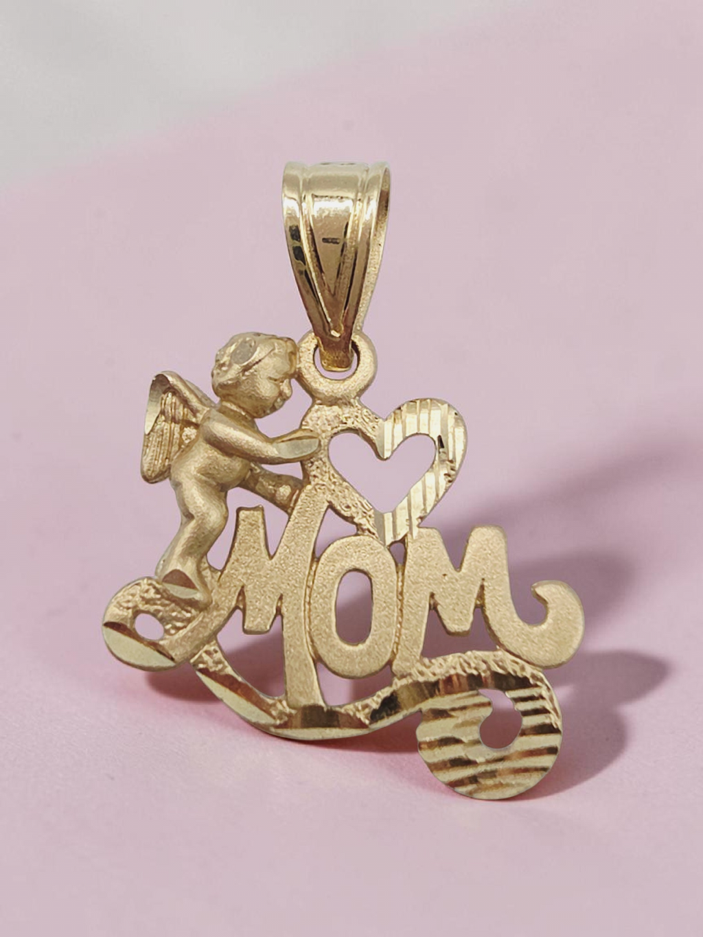 Michael Anthony Mom Heart Angel Cherub Solid 14K Yellow Gold Pendant